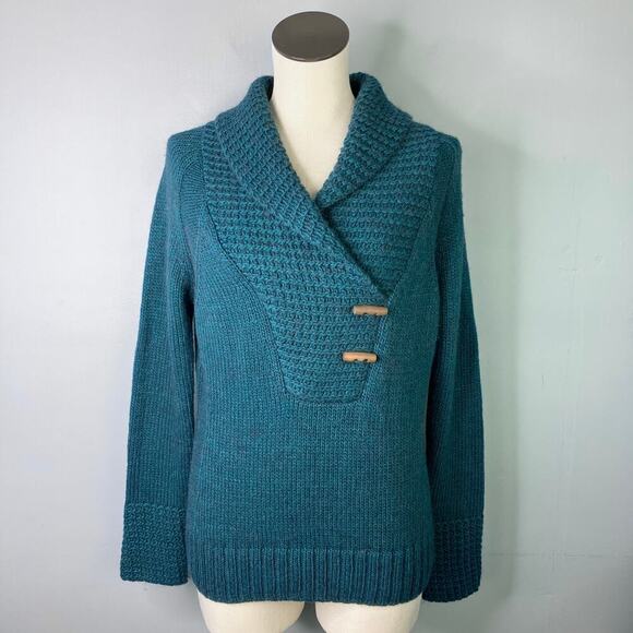 Gander Mountain Guide Series Teal Shawl Collar Alpaca Wool Blend Sweater Size M - Picture 1 of 12
